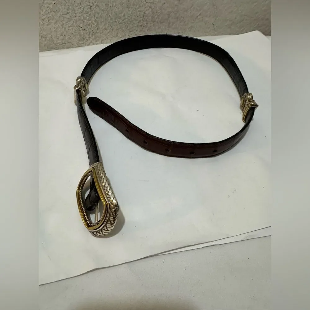 Brighton Marcus 2 Tone Belt VTG Black & Brown Leather Size M 30 Women
